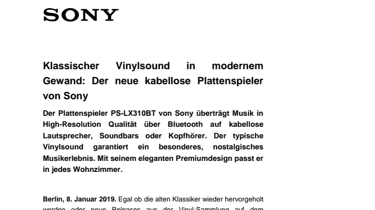 Klassischer Vinylsound in modernem Gewand: Der neue kabellose Plattenspieler von Sony
