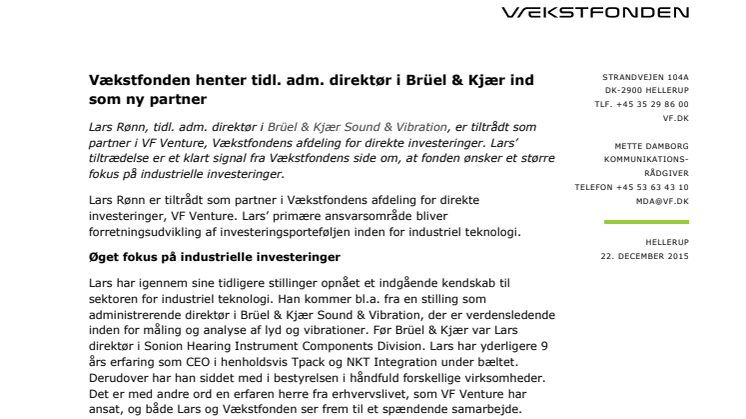 Vækstfonden henter tidl. adm. direktør i Brüel & Kjær ind som ny partner
