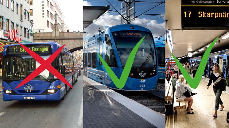 Välj Tvärbanan och tunnelbanan istället för buss den 2 juni. Foto: Jan E Svensson, Erja Lempinen, Jan Danielsson