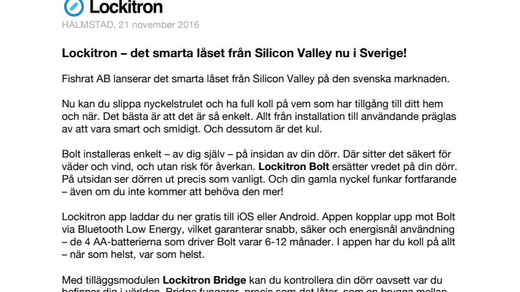 Lockitron – det smarta låset från Silicon Valley nu i Sverige!