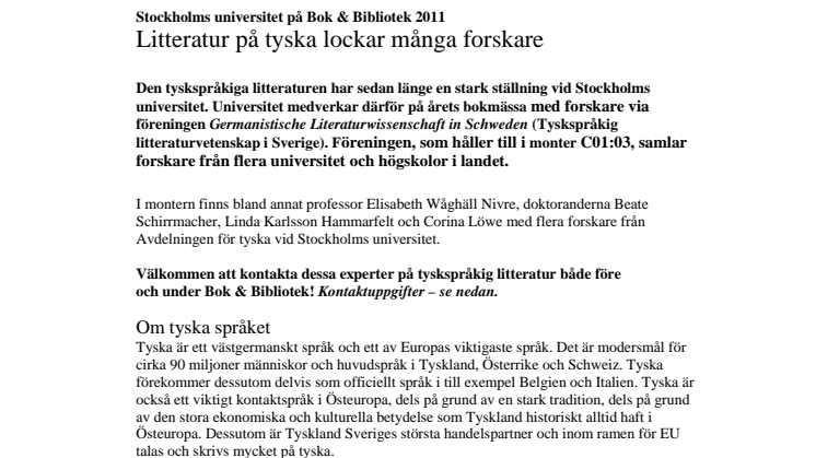 Stockholms universitet på Bok & Bibliotek: Litteratur på tyska lockar många forskare  