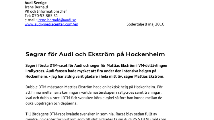 Segrar för Audi och Ekström på Hockenheim
