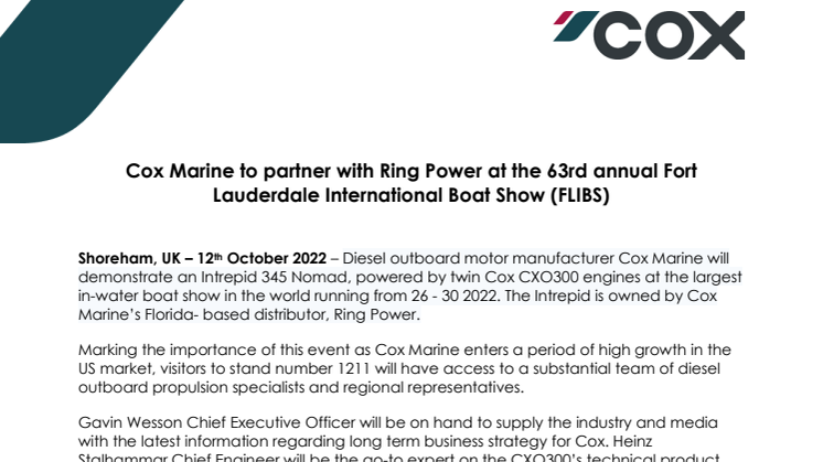 12 Oct - Cox Marine to partner with Ring Power at the 63rd annual Fort Lauderdale International Boat.pdf
