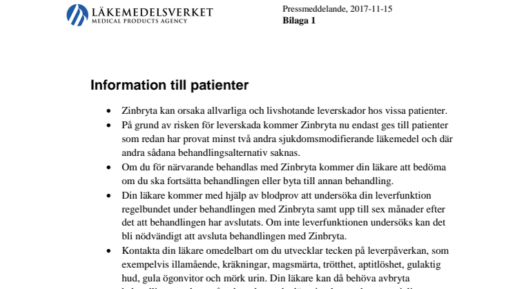 Bilaga 1 Information till patienter