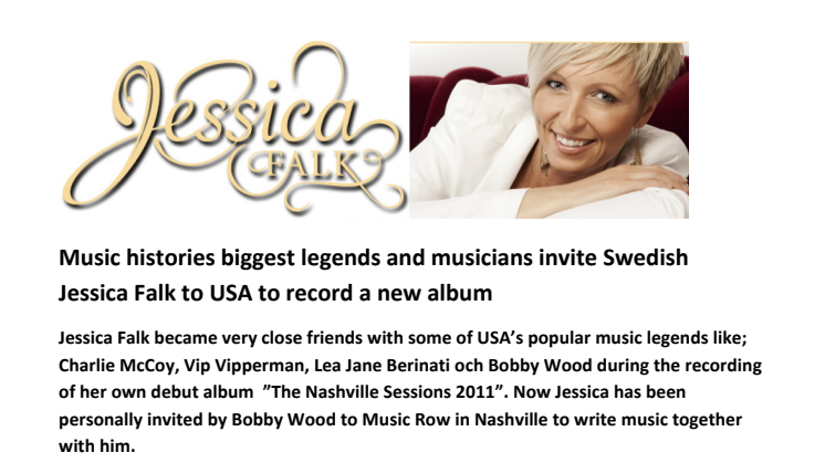 Music histories biggest legends and musicians invite Swedish Jessica Falk to USA to record a new album 
