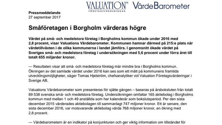 Värdebarometern 2017 Borgholms kommun