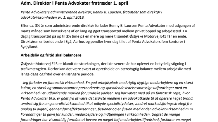 Adm. Direktør i Penta Advokater fratræder 1. april