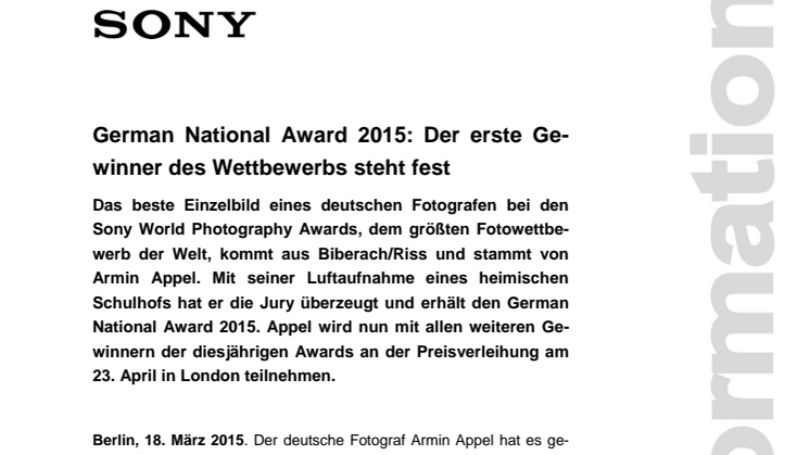 German National Award 2015: Der erste Gewinner des Wettbewerbs steht fest
