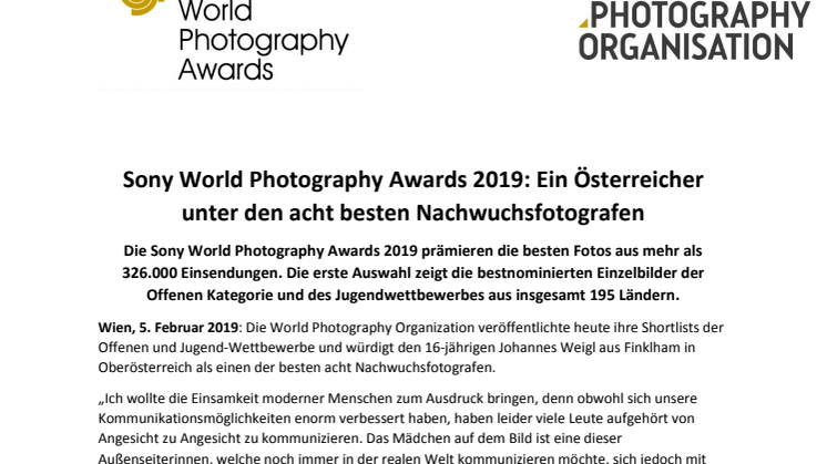 Sony World Photography Awards 2019: Ein Österreicher unter den acht besten Nachwuchsfotografen