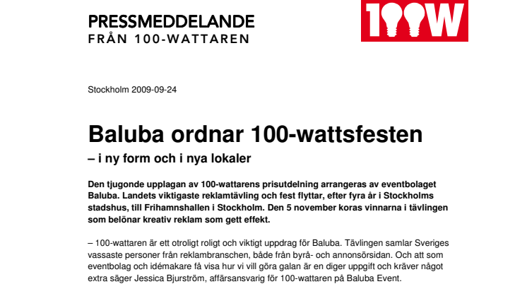 Baluba ordnar 100-wattsfesten 