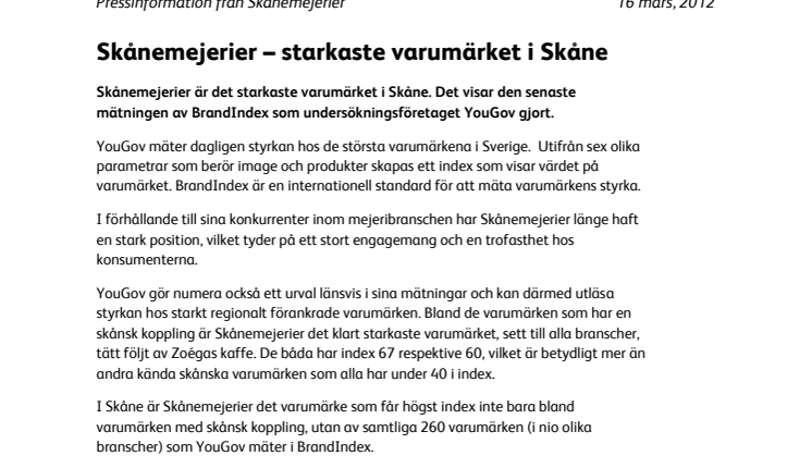 Skånemejerier – starkaste varumärket i Skåne