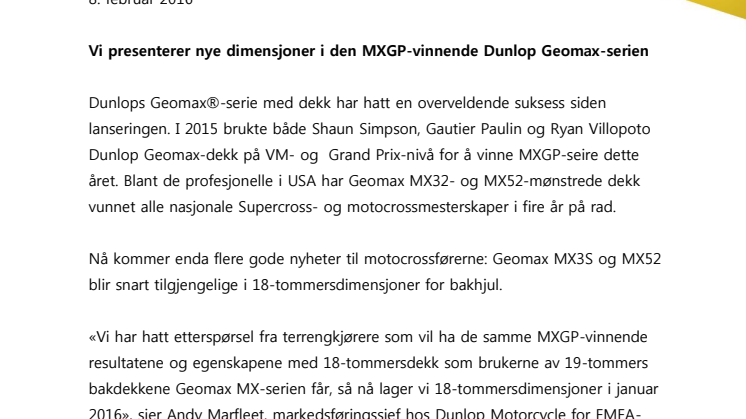 Vi presenterer nye dimensjoner i den MXGP-vinnende Dunlop Geomax-serien