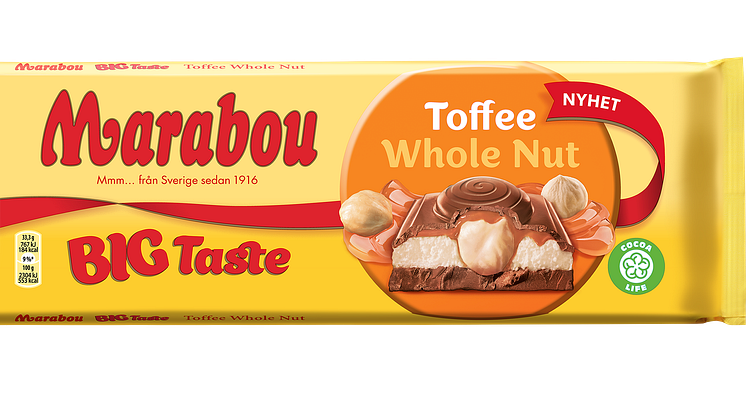Hasselnötter och Toffeekräm fyller Marabous nya stora chokladkaka