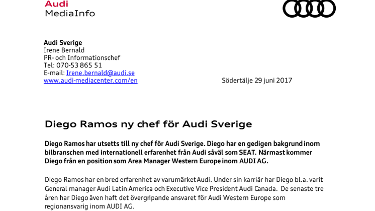 Diego Ramos ny chef för Audi Sverige