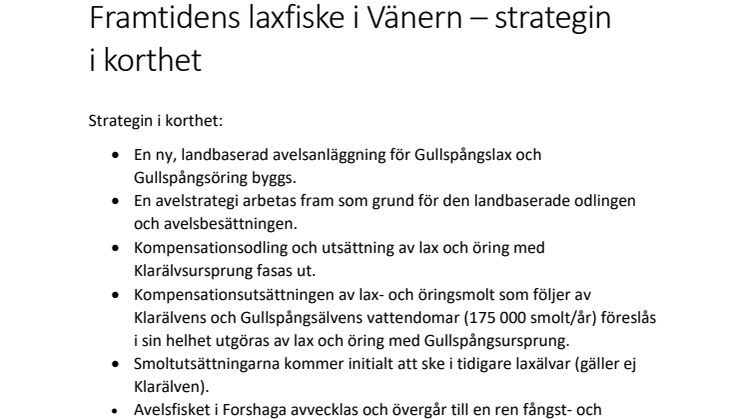 Framtidens laxfiske i Vänern - strategin i korthet 