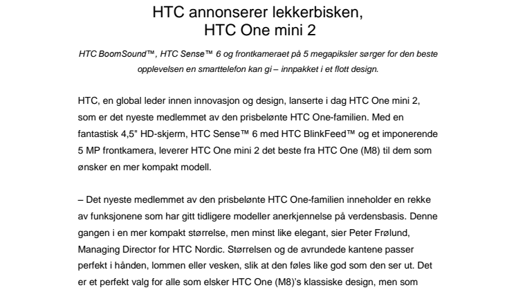 HTC annonserer lekkerbisken, HTC One mini 2