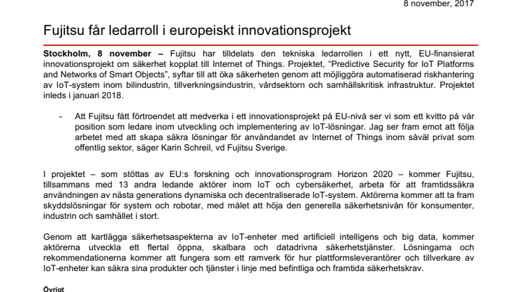 Fujitsu får ledarroll i europeiskt innovationsprojekt