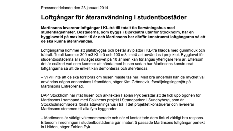 Loftgångar för återanvändning i studentbostäder