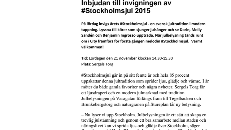 Inbjudan till invigningen av #Stockholmsjul 2015