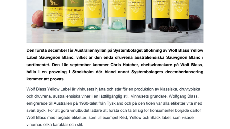 Prova Systembolagets kommande lansering av Wolf Blass Yellow Label Sauvignon Blanc 2018