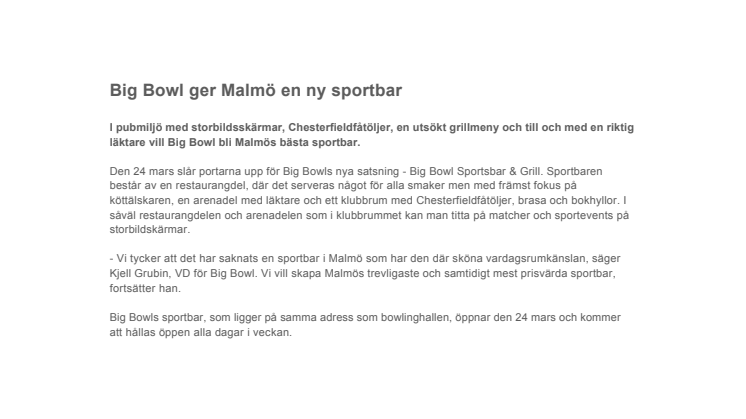 Big Bowl ger Malmö en ny sportbar  