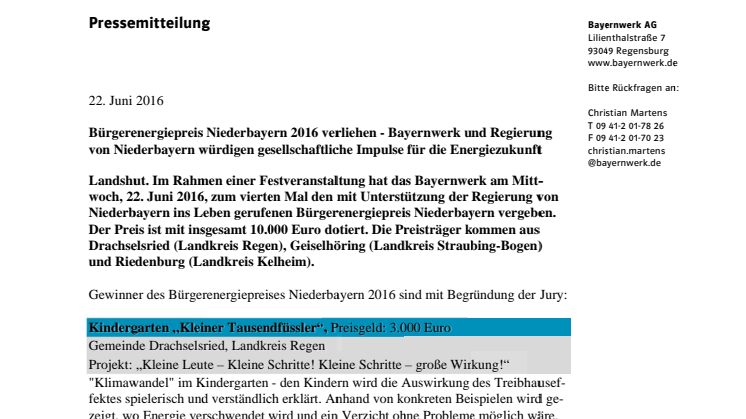 Bürgerenergiepreis Niederbayern 2016 verliehen