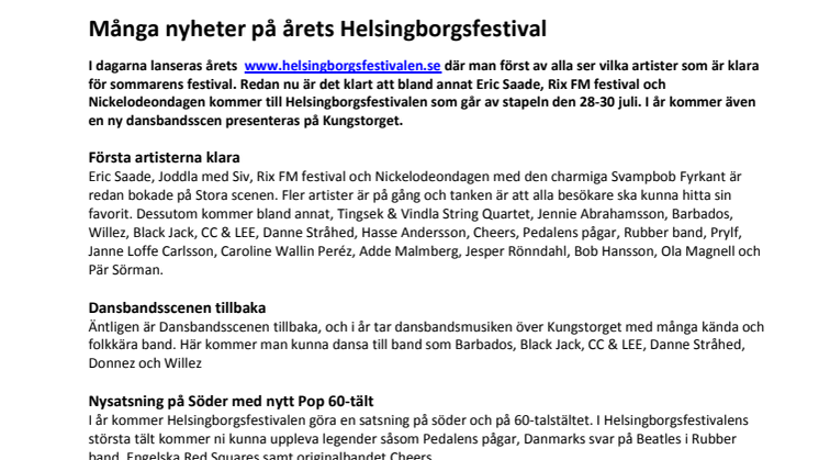 Många nyheter på årets Helsingborgsfestival
