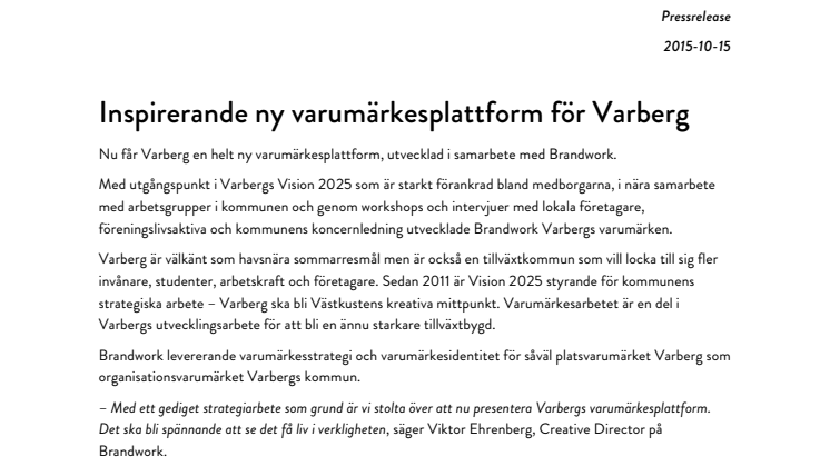 Inspirerande ny varumärkesplattform för Varberg