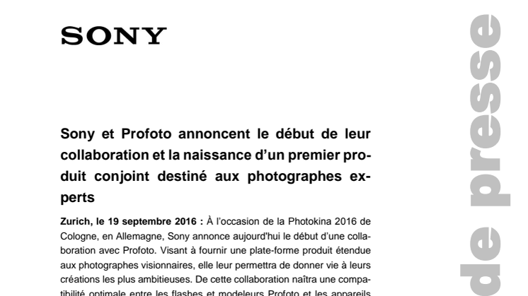 ​Sony et Profoto annoncent le début de leur collaboration et la naissance d’un premier produit conjoint destiné aux photographes experts