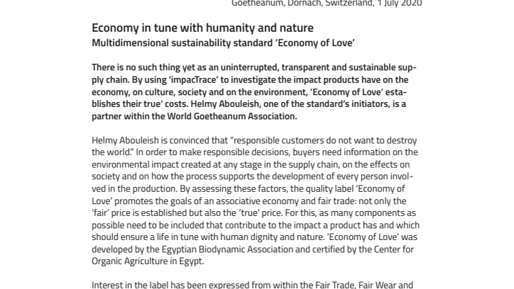 Multidimensional sustainability standard ‘Economy of Love’: Economy in tune with humanity and nature 