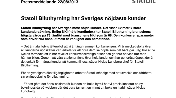 Statoil Biluthyrning har Sveriges nöjdaste kunder