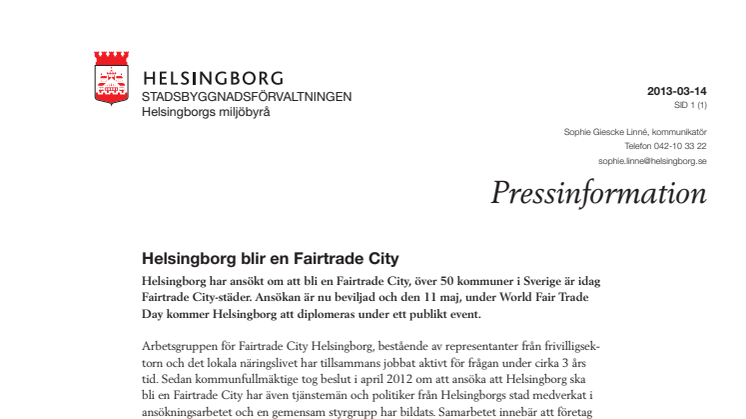 Helsingborg blir en Fairtrade City