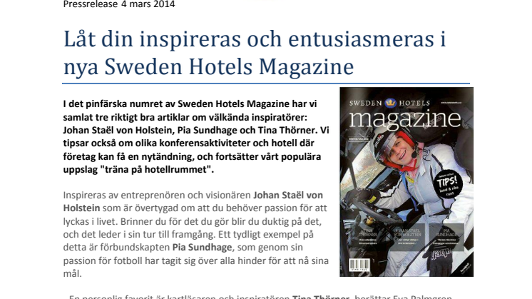 Låt dig inspireras och entusiasmeras i nya Sweden Hotels Magazine