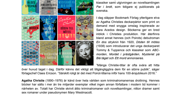 PRESSMEDDELANDE: Elva återpublicerade titlar när Agatha Christie-året når sitt slut