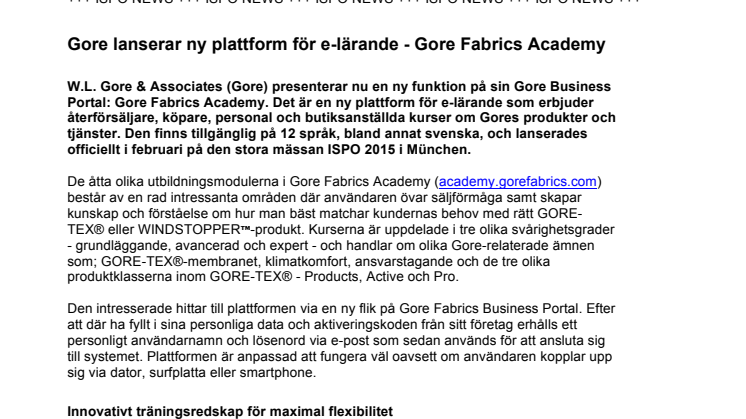 Gore lanserar ny plattform för e-lärande - Gore Fabrics Academy