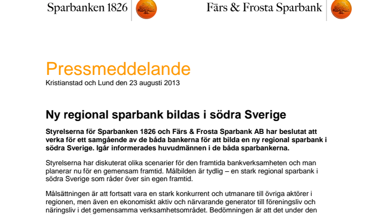 Ny regional sparbank bildas i södra Sverige