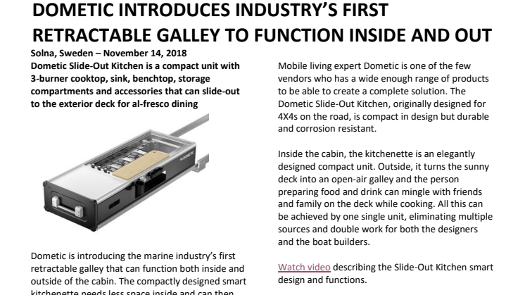 Dometic Introduces Industry’s First Retractable Galley to Function Inside and Out