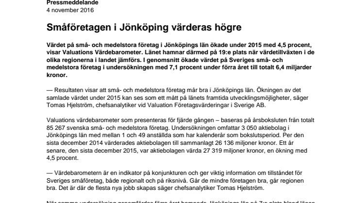 Värdebarometern 2015 Jönköpings län