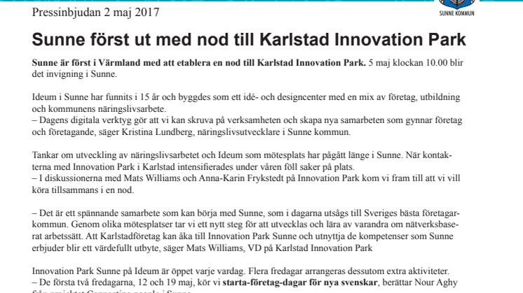 Sunne först ut med nod till Karlstad Innovation Park