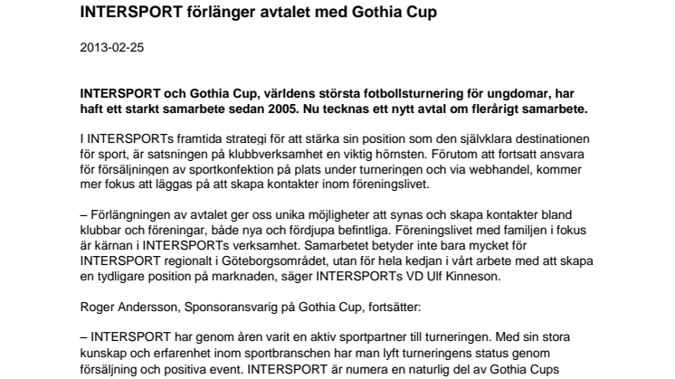 INTERSPORT förlänger avtalet med Gothia Cup 