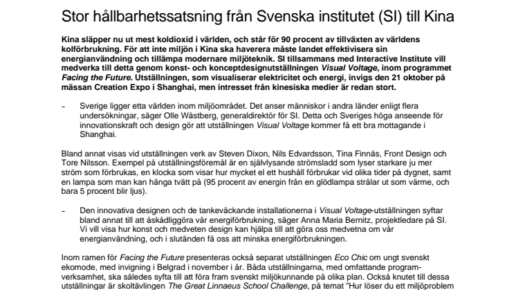 Stor hållbarhetssatsning från Svenska institutet (SI) till Kina