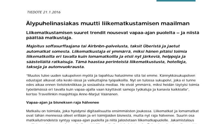 Älypuhelinasiakas muutti liikematkustamisen maailman