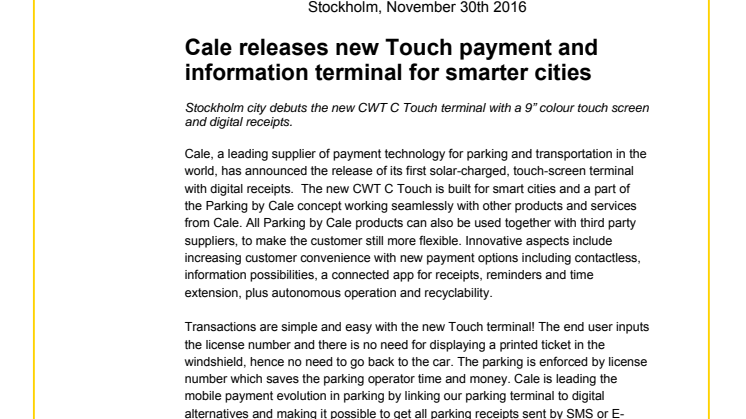 Cale releases new touch payment and information terminal for smarter cities