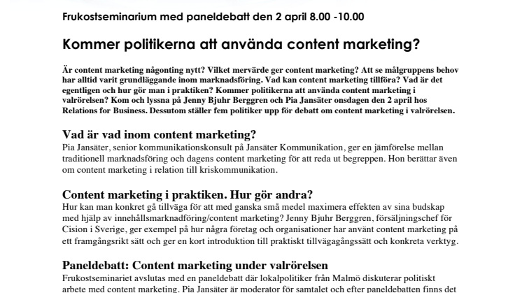 Kommer politikerna att använda content marketing i valrörelsen? 