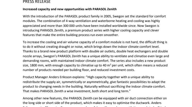 Increased capacity and new opportunities with PARASOL Zenith