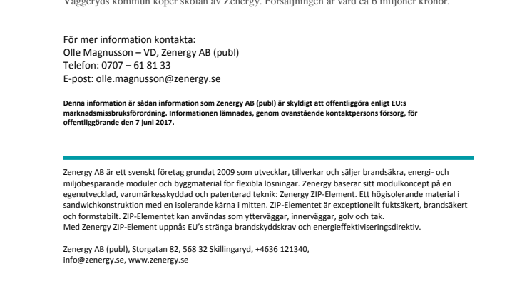 Zenergy har tecknat avtal gällande leverans av skola i modulär arkitektur till Vaggeryds kommun.