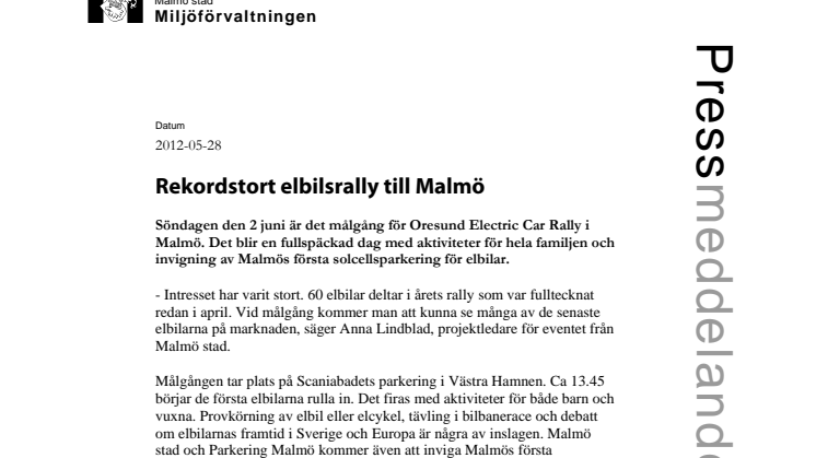 Rekordstort elbilsrally till Malmö