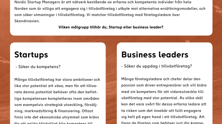 Nordic Startup Managers - Vi matchar tillväxtföretag med företagsledare i hela Skandinavien