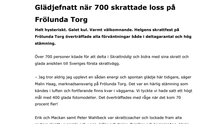 Glädjefnatt när 700 skrattade loss på Frölunda Torg