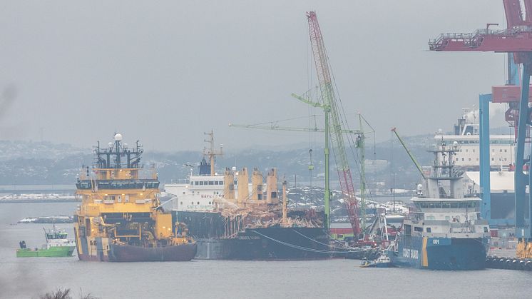 Almeranti Storni i samband med att hon kom in i Göteborgs hamn den 11 december. Bild: Göteborgs Hamn AB.